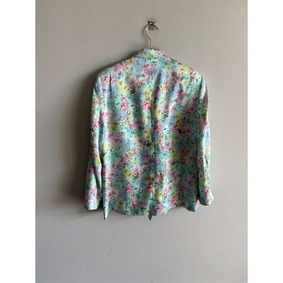 Zara Women Bloggers Favorite Floral Satin Double Breasted Blazer Multicolor Sz L - Picture 11 of 12